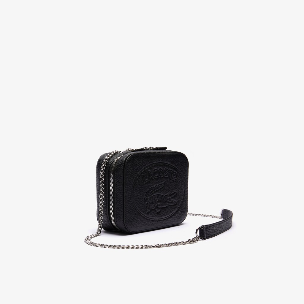Bolsa Tiracolo Lacoste Feminino Pretas Croco Crew Grained Leather Zip GV4-98079G5