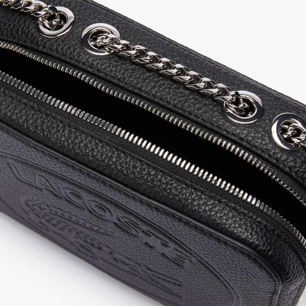 Bolsa Tiracolo Lacoste Feminino Pretas Croco Crew Grained Leather Zip GV4-98079G5