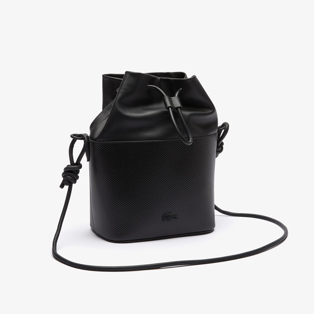 Bolsas Lacoste Feminino Pretas Chantaco Matte Piqué Leather Drawstring Bucket Bag UC8-36033Z3