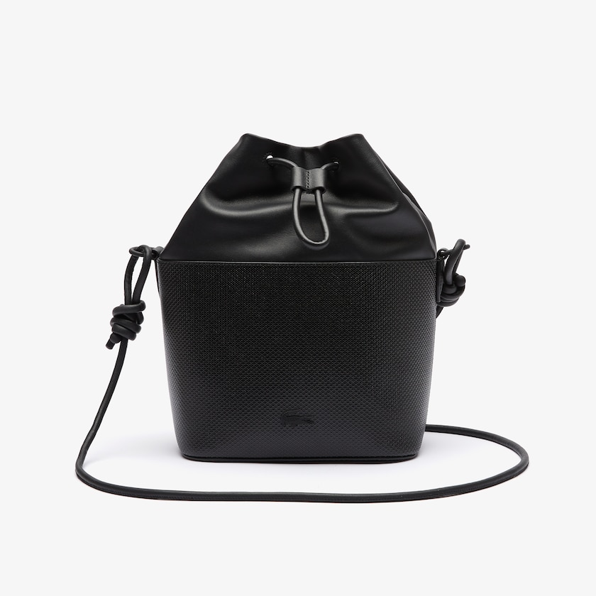Bolsas Lacoste Feminino Pretas Chantaco Matte Piqué Leather Drawstring Bucket Bag UC8-36033Z3