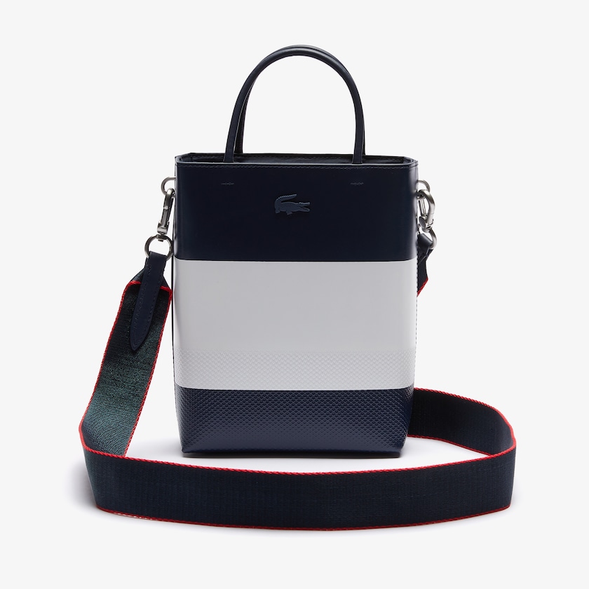 Bolsas Lacoste Feminino Azul Marinho Branco Vermelhas Chantaco Rectangular Color Blocked Piqué Leather Bucket Bag ON1-45064Z2