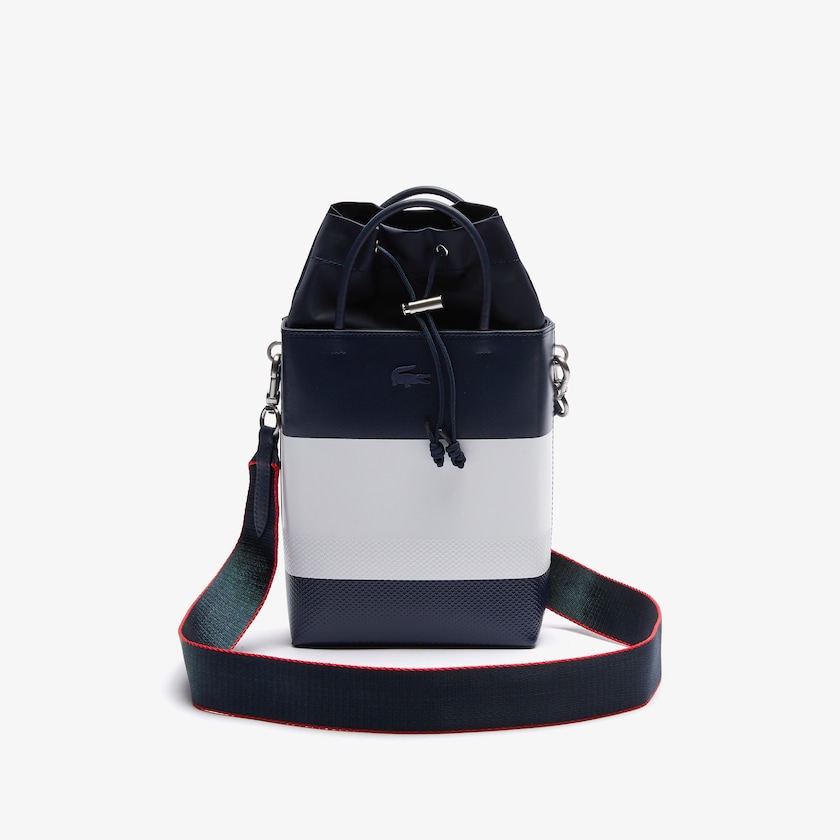 Bolsas Lacoste Feminino Azul Marinho Branco Vermelhas Chantaco Rectangular Color Blocked Piqué Leather Bucket Bag ON1-45064Z2
