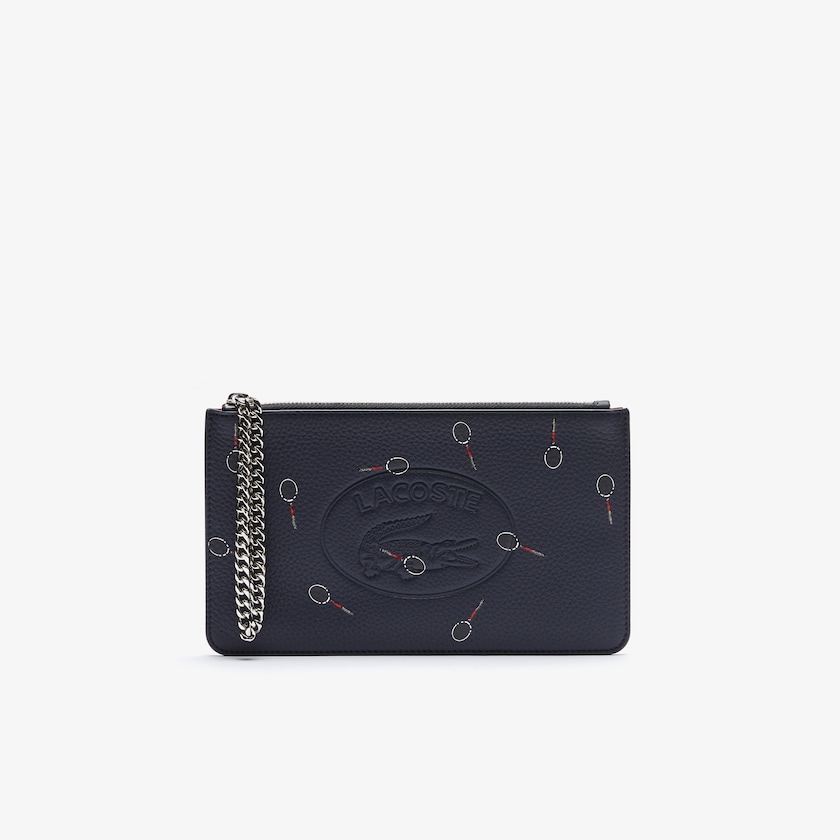 Bolsas Lacoste Feminino Pretas Croco Crew Print Grained Leather Zip Pouch XQ0-20682O6