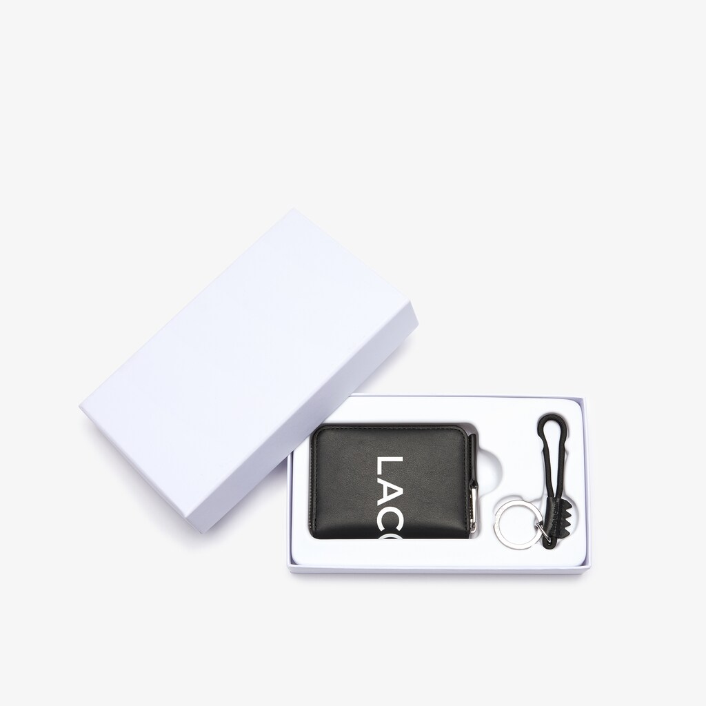 Bolsas Lacoste Masculino Pretas Branco L.12.12 Smooth Leather Wallet And Key Chain Gift Box GC9-00170C2
