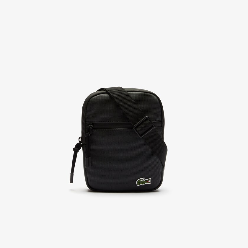 Bolsas Lacoste Masculino Pretas LCST Coated Canvas Small Flat Crossbody Bag TX2-74387S8