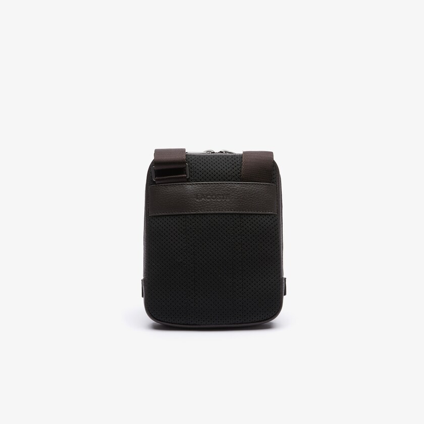Bolsas Lacoste Masculino Marrom Escuro Soft Mate Matte Full-Grain Leather Small Flat Crossbody Bag YL8-19881Y0