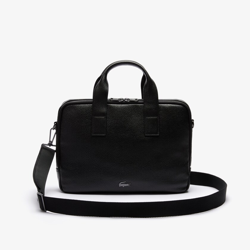 Bolsas Lacoste Masculino Pretas Soft Mate Matte Full-Grain Leather Computer Bag SK5-77547T9
