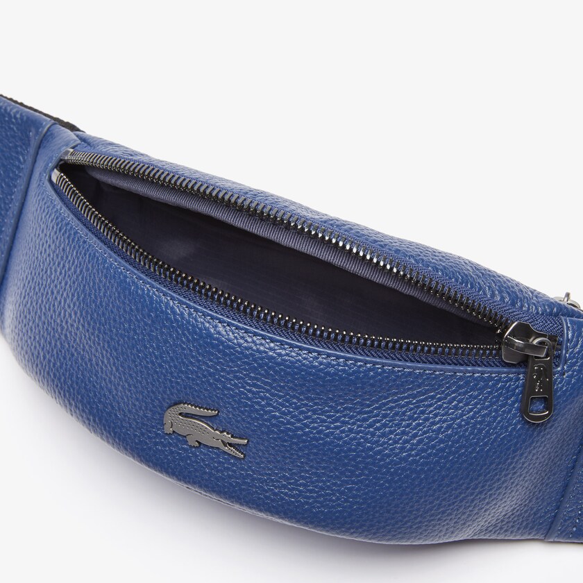 Bolsas Lacoste Masculino Azuis Escuro Soft Mate Matte Full-Grain Leather Zippered Fanny Pack JN0-88608B6