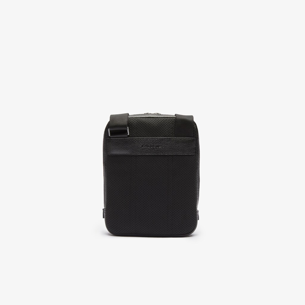 Bolsas Lacoste Masculino Pretas Soft Matte Full-Grain Leather Flat Crossbody Bag CE7-54885M4