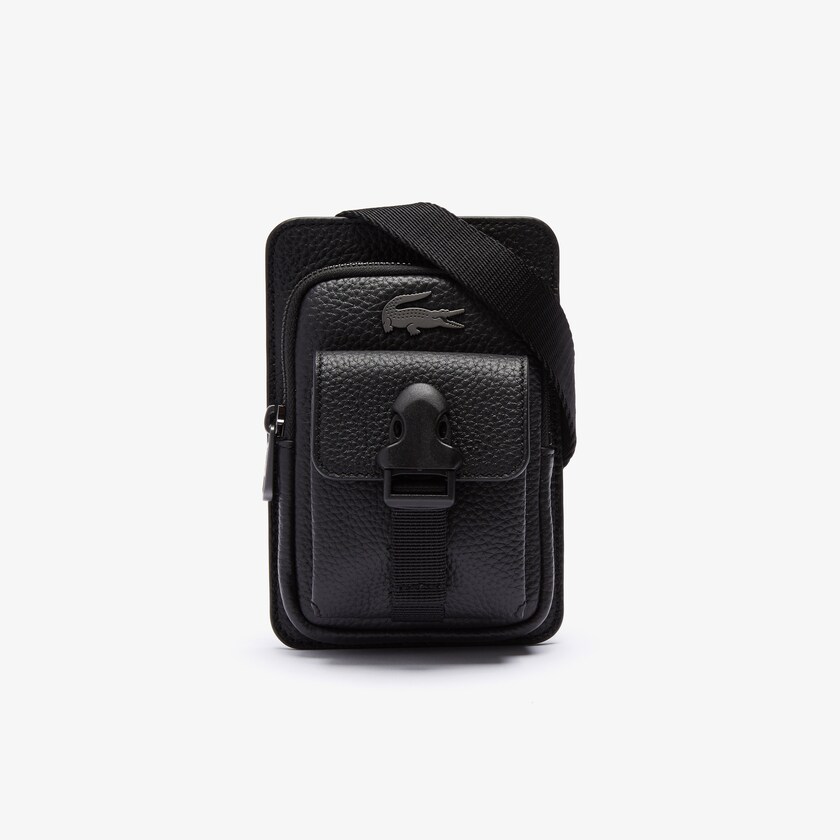 Bolsas Lacoste Masculino Pretas Soft Matte Grained Leather Smartphone Pouch LY1-17631S7