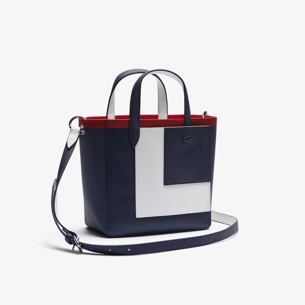 Bolsas Tote Lacoste Feminino Azul Marinho Branco Vermelhas Anna Contrast L Coated Canvas DZ8-70977J2
