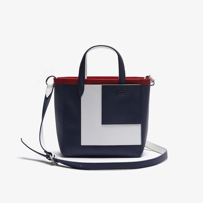 Bolsas Tote Lacoste Feminino Azul Marinho Branco Vermelhas Anna Contrast L Coated Canvas DZ8-70977J2