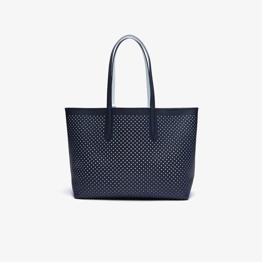 Bolsas Tote Lacoste Feminino Azul Marinho Escuro Branco Anna Removable Pouch Perforated Reversible CW9-15001A9