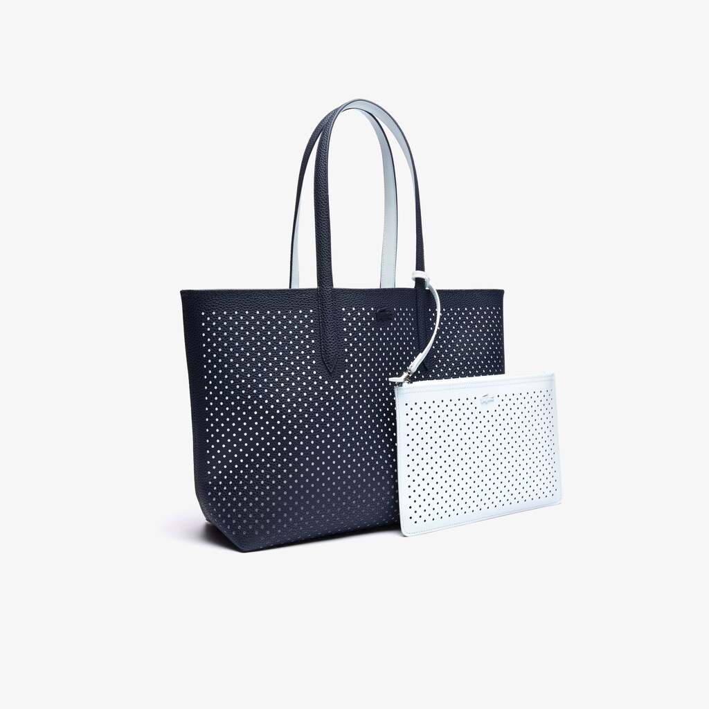 Bolsas Tote Lacoste Feminino Azul Marinho Escuro Branco Anna Removable Pouch Perforated Reversible CW9-15001A9