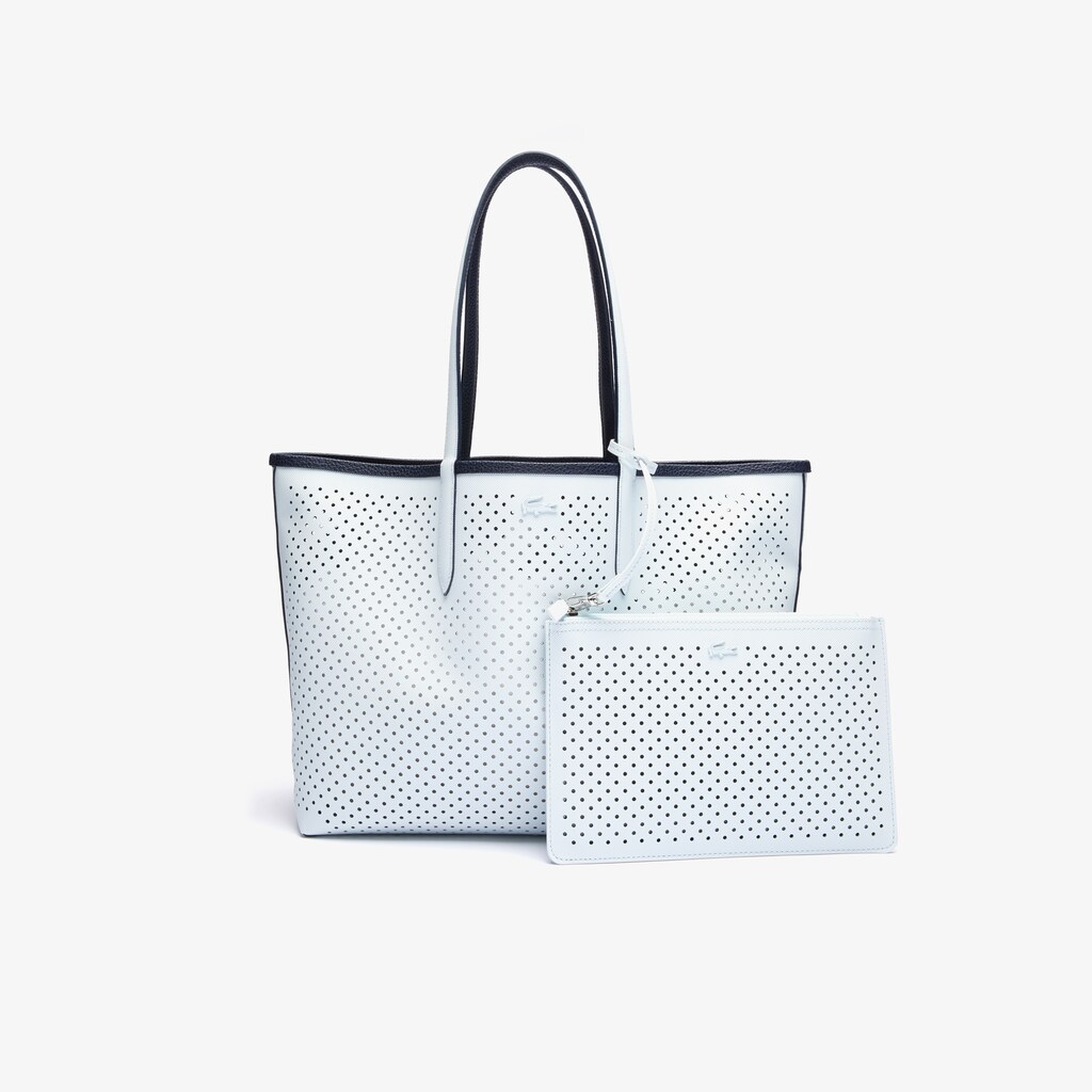 Bolsas Tote Lacoste Feminino Azul Marinho Escuro Branco Anna Removable Pouch Perforated Reversible CW9-15001A9