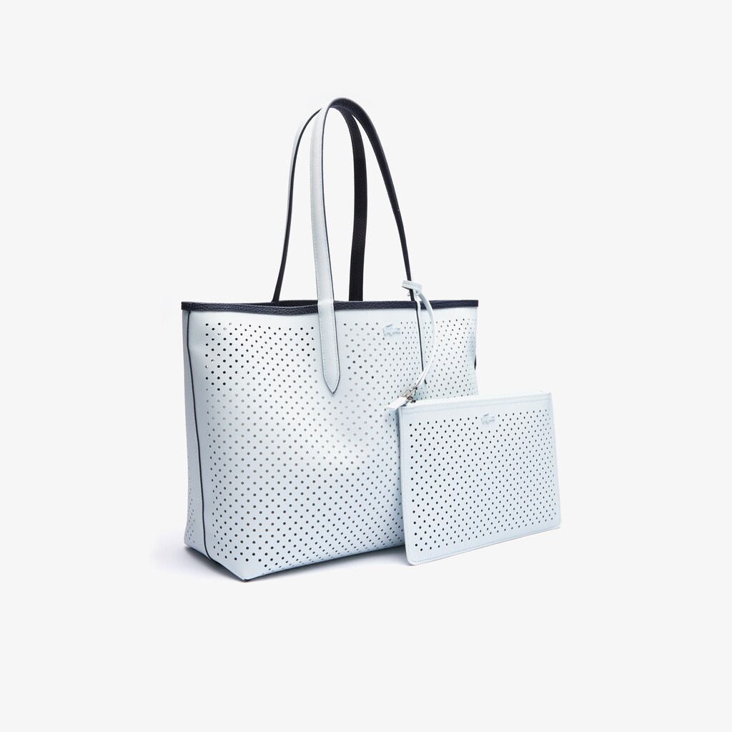 Bolsas Tote Lacoste Feminino Azul Marinho Escuro Branco Anna Removable Pouch Perforated Reversible CW9-15001A9