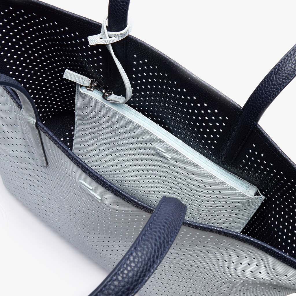 Bolsas Tote Lacoste Feminino Azul Marinho Escuro Branco Anna Removable Pouch Perforated Reversible CW9-15001A9