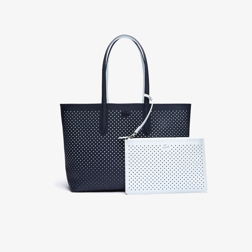 Bolsas Tote Lacoste Feminino Azul Marinho Escuro Branco Anna Removable Pouch Perforated Reversible CW9-15001A9