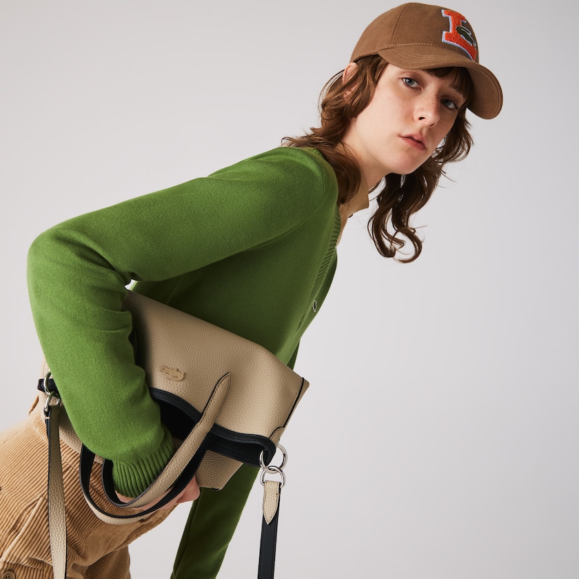 Bolsas Tote Lacoste Feminino Pretas Caqui Anna Reversible Coated Canvas IF3-28642T4