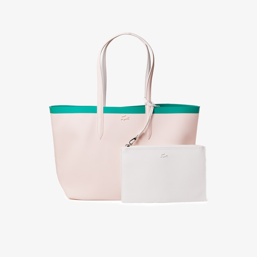 Bolsas Tote Lacoste Feminino Rosa Branco Anna Reversible Contrast Band Coated Canvas WA7-98899O6