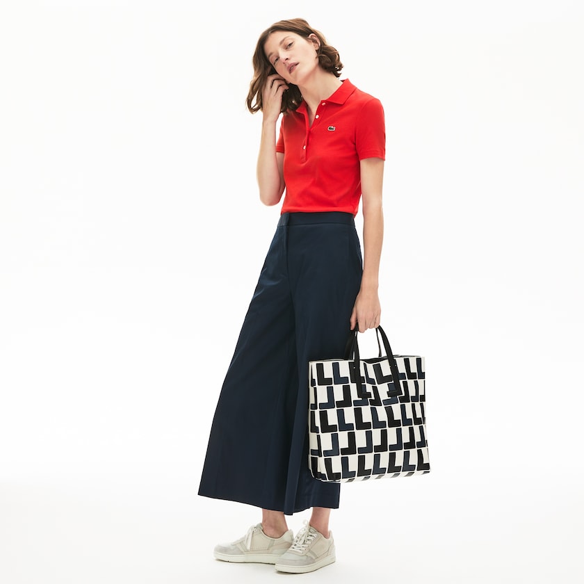 Bolsas Tote Lacoste Feminino Branco Pretas Fashion Show Monogram Leather Double ZW3-28392D1