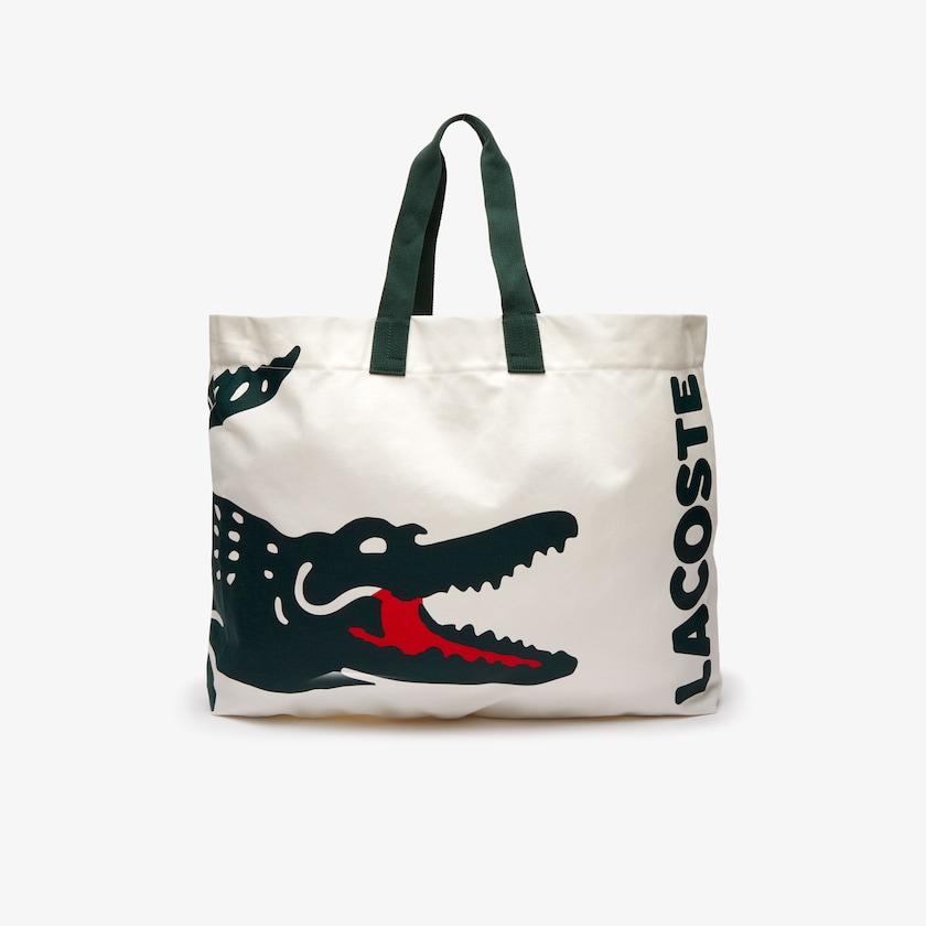 Bolsas Tote Lacoste Feminino Branco Oversized Crocodile Print Cotton Large HQ2-33553W9
