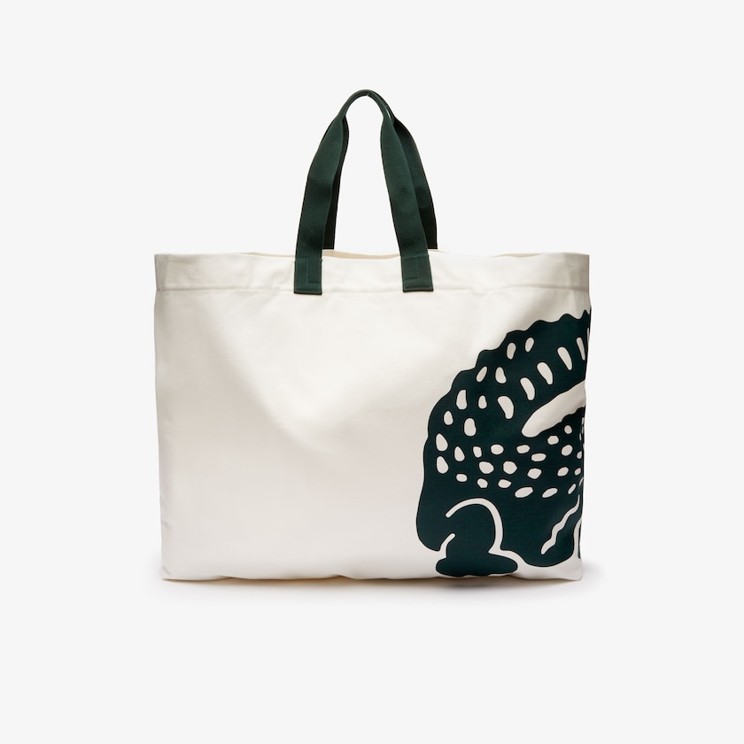 Bolsas Tote Lacoste Feminino Branco Oversized Crocodile Print Cotton Large HQ2-33553W9