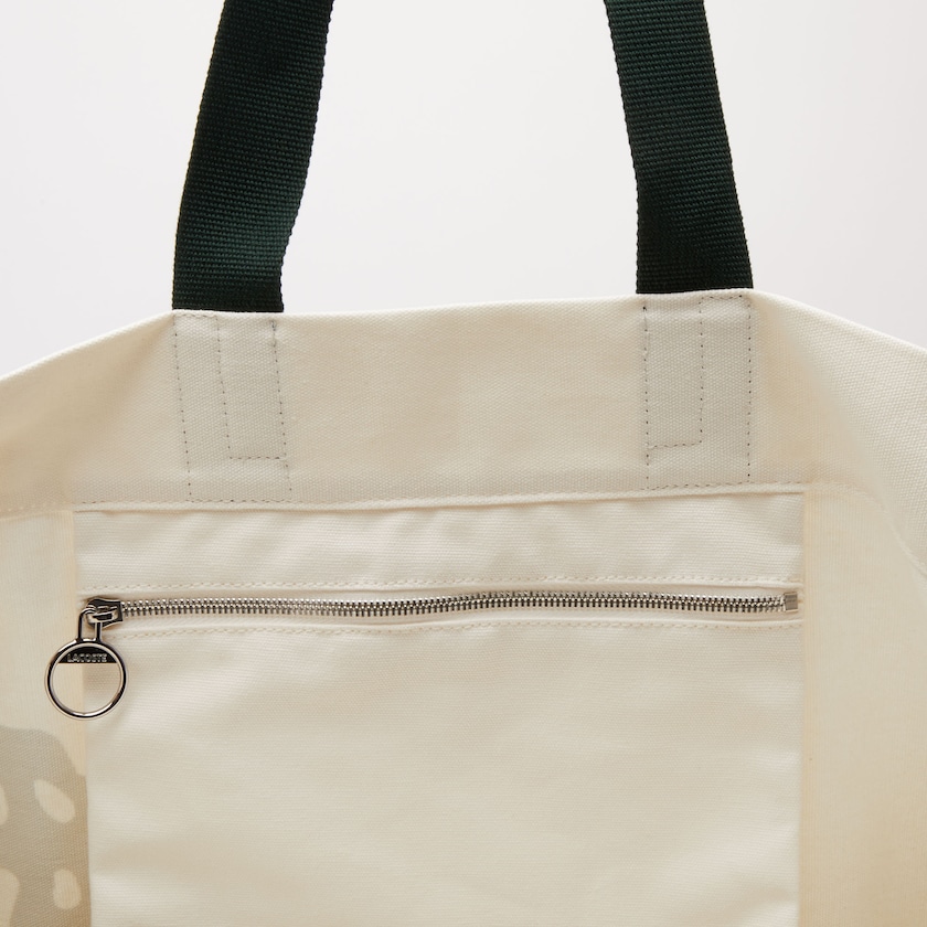 Bolsas Tote Lacoste Feminino Branco Oversized Crocodile Print Cotton Large HQ2-33553W9