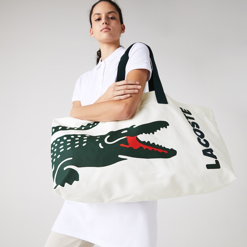 Bolsas Tote Lacoste Feminino Branco Oversized Crocodile Print Cotton Large HQ2-33553W9