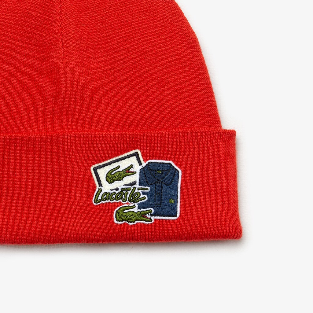 Boné Lacoste Masculino Vermelhas Badge Ribbed Wool Beanie MB9-45774M3