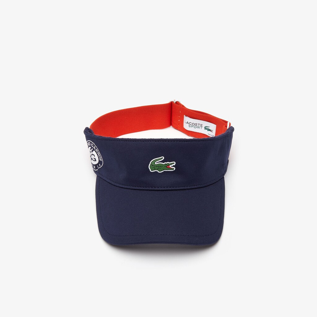 Boné Lacoste Masculino Azul Marinho Azuis Vermelhas Branco SPORT Roland Garros Two-Tone Piqué Visor MU2-76717I2