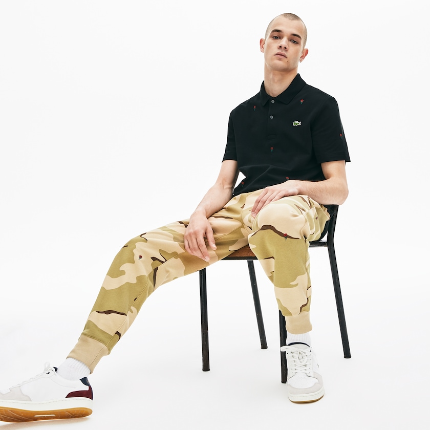 Calça Moletom Lacoste Masculino Bege Branco Live Rose Embroidered Camo Sweatpant SV6-42574A9