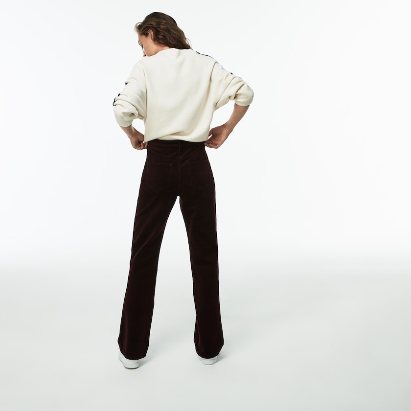 Calças Lacoste Feminino Marrom Boxy Fit Striped Cotton Velour HR8-49594S5