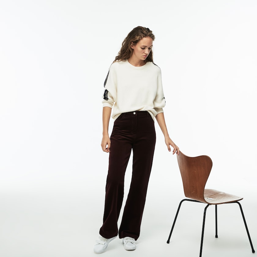 Calças Lacoste Feminino Marrom Boxy Fit Striped Cotton Velour HR8-49594S5