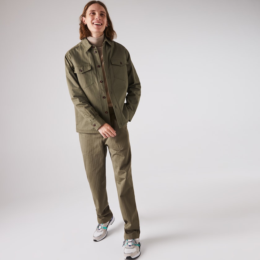 Calças Lacoste Masculino Caqui Verdes Chevron Textured Cotton Cargo MR7-24172H7