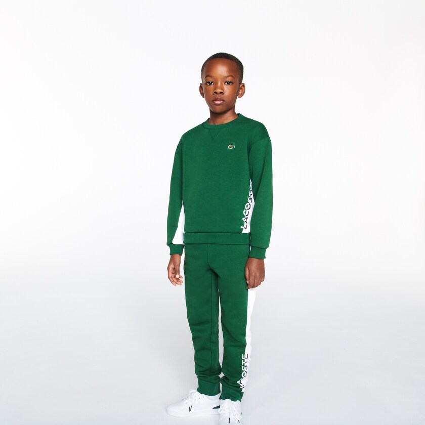 Calças Lacoste Criança Verdes Branco Color-Blcoked Fleece Track PK4-46054A0