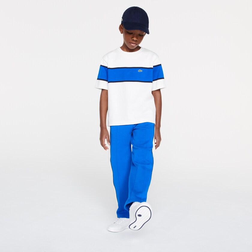 Calças Lacoste Criança Azuis Branco Azul Marinho Azuis Colorblock Cotton Fleece Track TS0-03390Z5