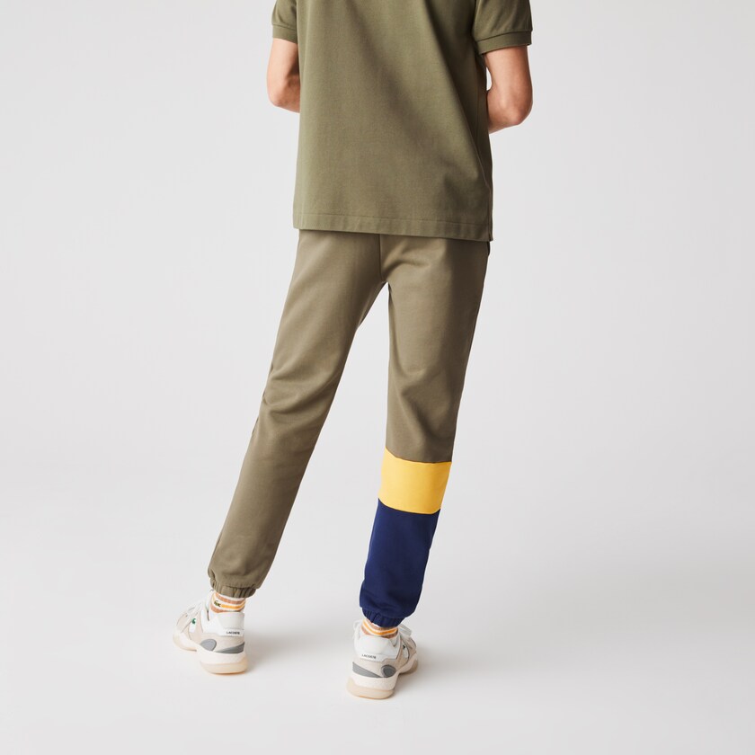 Calças Lacoste Masculino Caqui Verdes Amarelas Azuis Colorblock Fleece Track QW7-14951B7