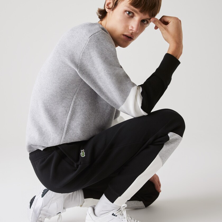 Calças Lacoste Masculino Branco Cinzentas Pretas Colorblock Piqué Fleece Jogging PG5-44224H1