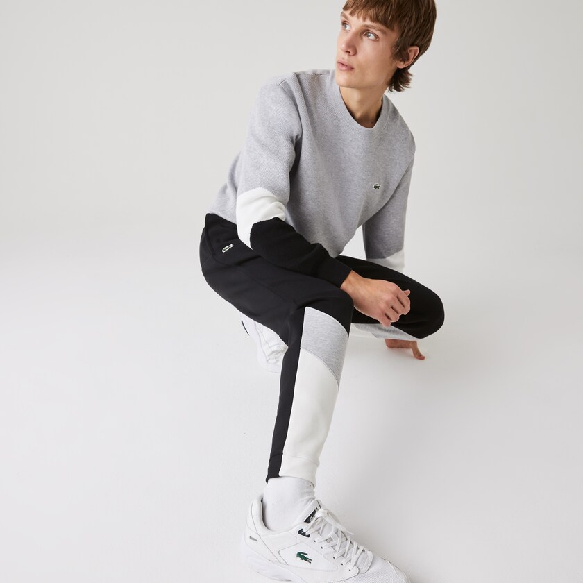 Calças Lacoste Masculino Branco Cinzentas Pretas Colorblock Piqué Fleece Jogging PG5-44224H1