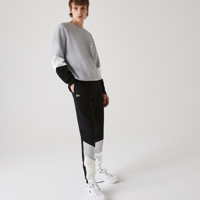 Calças Lacoste Masculino Branco Cinzentas Pretas Colorblock Piqué Fleece Jogging PG5-44224H1