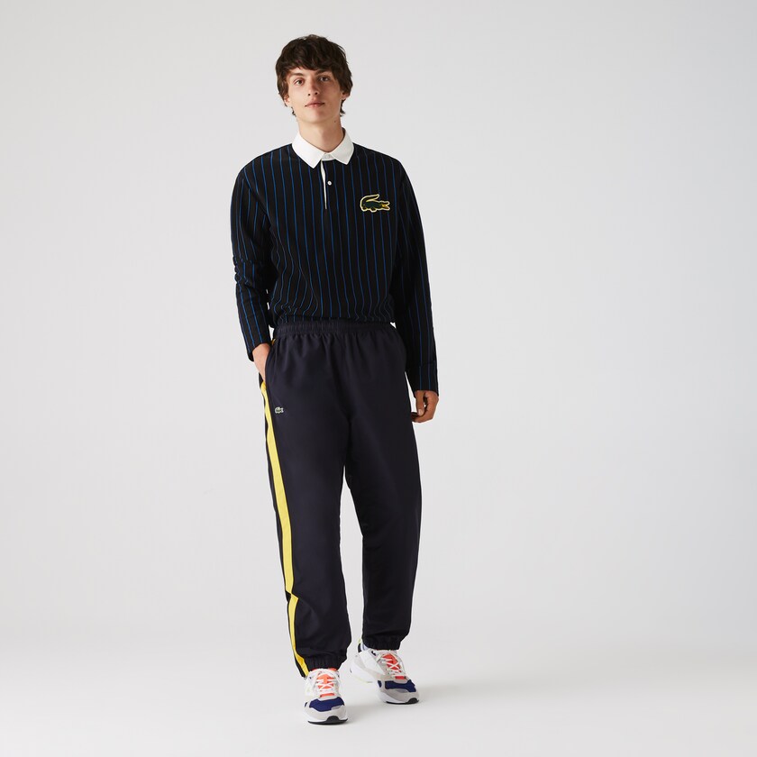 Calças Lacoste Masculino Azul Marinho Azuis Amarelas Branco Contrast Striped Water-Repellant Tracksuit CW8-66796G1
