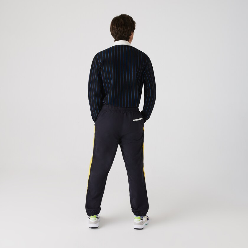 Calças Lacoste Masculino Azul Marinho Azuis Amarelas Branco Contrast Striped Water-Repellant Tracksuit CW8-66796G1