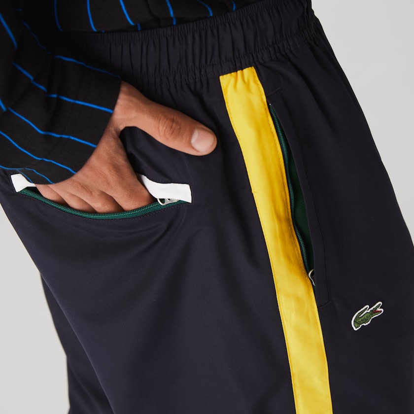 Calças Lacoste Masculino Azul Marinho Azuis Amarelas Branco Contrast Striped Water-Repellant Tracksuit CW8-66796G1