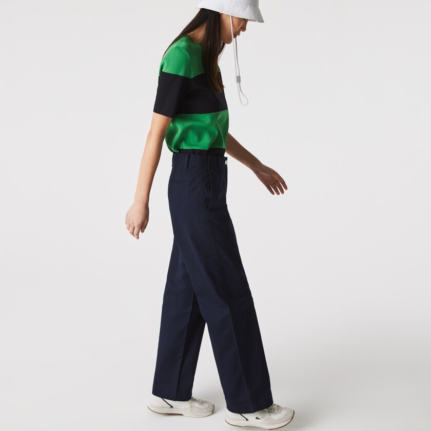 Calças Lacoste Feminino Azul Marinho Azuis High-Waisted Flared Cotton RR5-18311F4