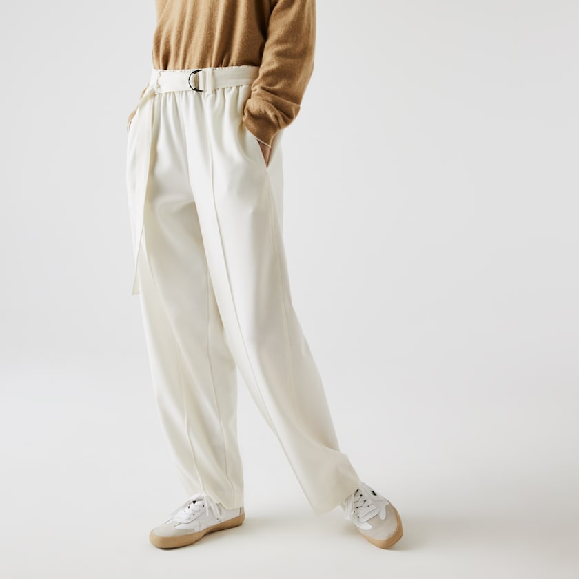 Calças Lacoste Feminino Branco High-Waisted Flared Wool Blend UM8-27842B9
