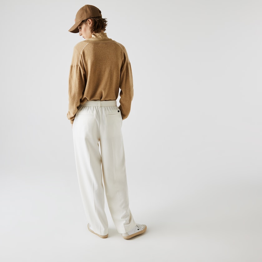 Calças Lacoste Feminino Branco High-Waisted Flared Wool Blend UM8-27842B9