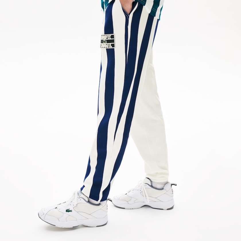 Calças Lacoste Masculino Branco Azul Marinho Azuis Branco LIVE Bicolor Fleece Tracksuit RY6-56745B5