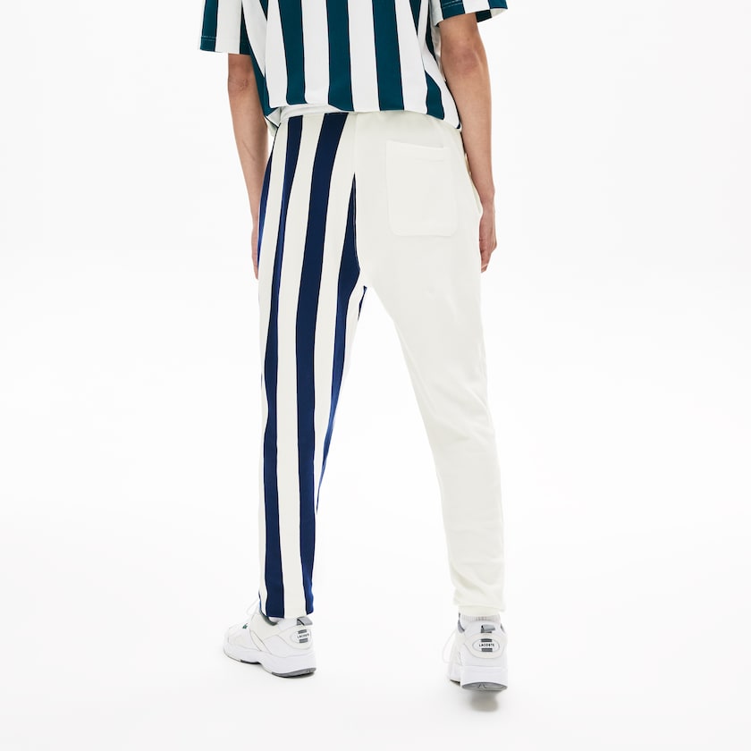 Calças Lacoste Masculino Branco Azul Marinho Azuis Branco LIVE Bicolor Fleece Tracksuit RY6-56745B5