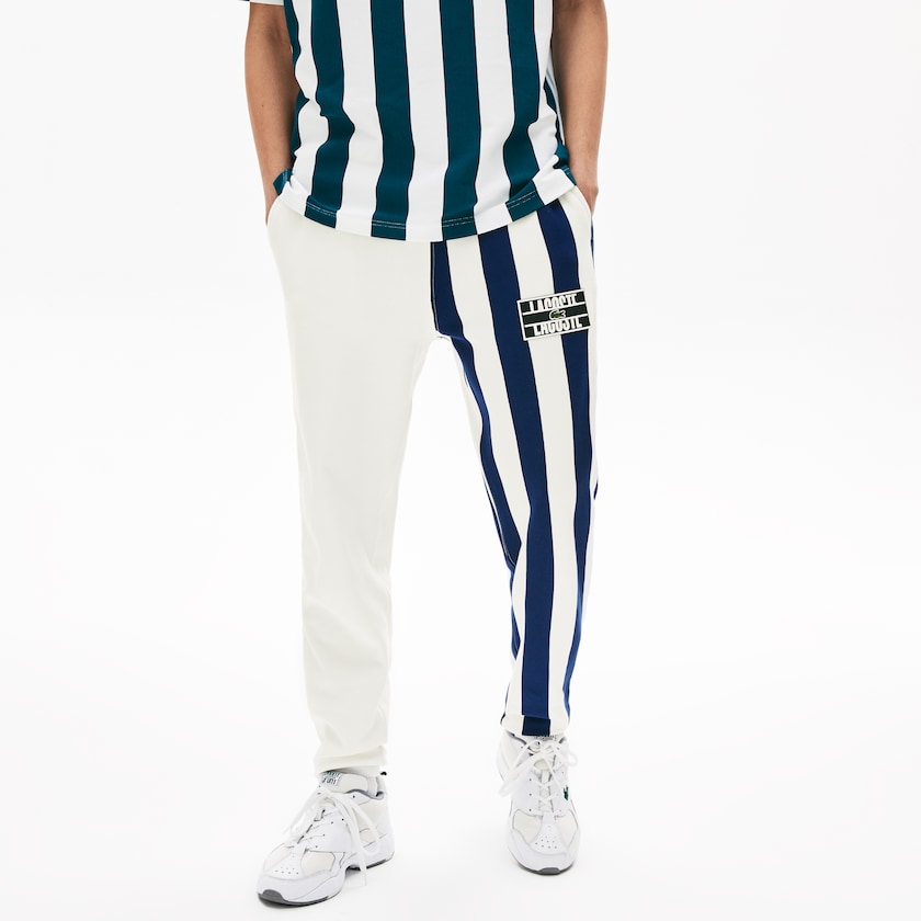 Calças Lacoste Masculino Branco Azul Marinho Azuis Branco LIVE Bicolor Fleece Tracksuit RY6-56745B5